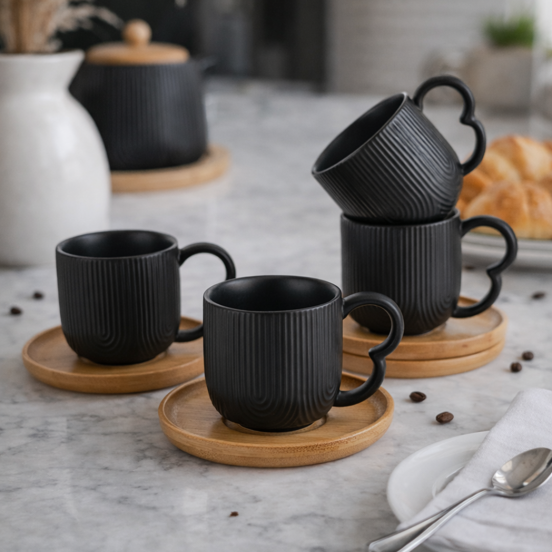 Jogo 4 Xicaras Café Oasis Preto na bancada