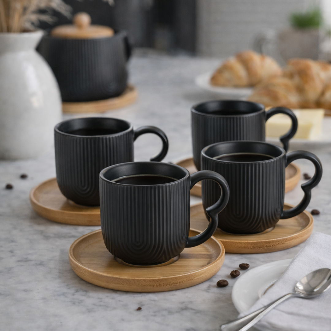 Jogo 4 Xicaras Oasis preto na bancada