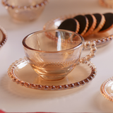 Jogo 4 Xicaras para Chá em Cristal com Pires Pearl Âmbar 180ml