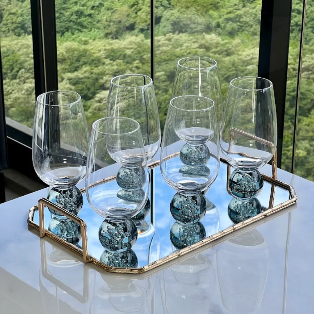 Jogo 6 Copos Base Esfera Fume e Transparente 550ml
