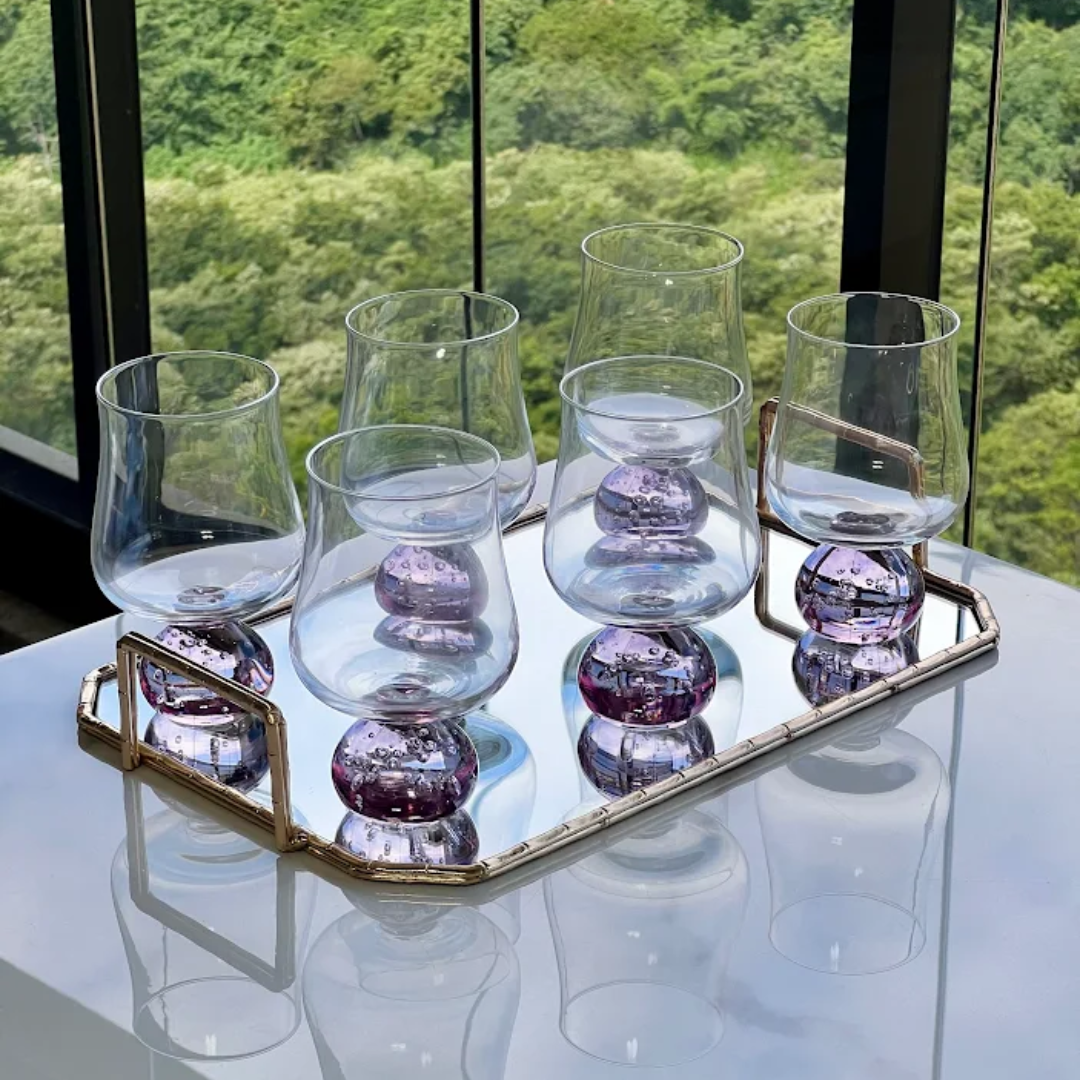 Jogo 6 Copos Base Esfera Rosa e Transparente 440ml
