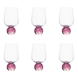 Jogo de 6 taças com base esfera rosa e corpo transparente 550ml