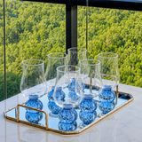 Jogo 6 Taças Base Esfera para Vinho Azul e Transparente 440ml na bancada
