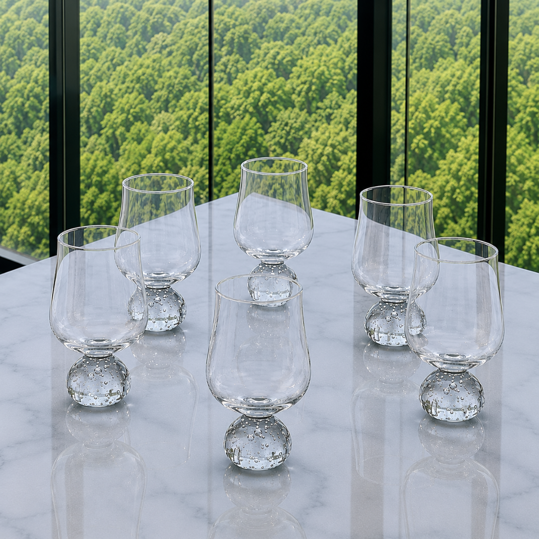 Jogo 6 Taças Base Esfera para Vinho Transparente 440ml na bancada