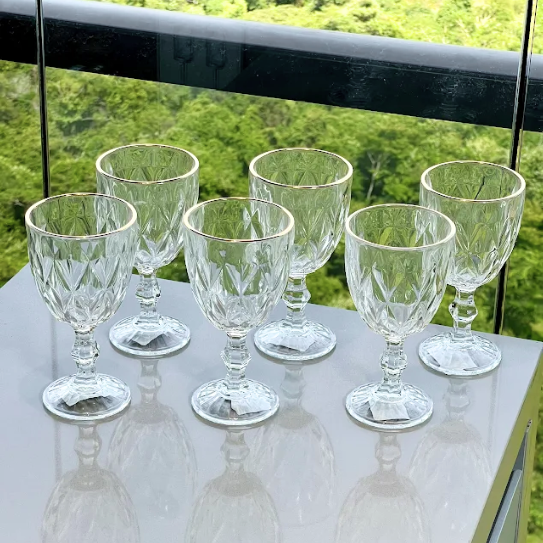 Jogo 6 Taças de Vidro com Borda Dourada 300ml
