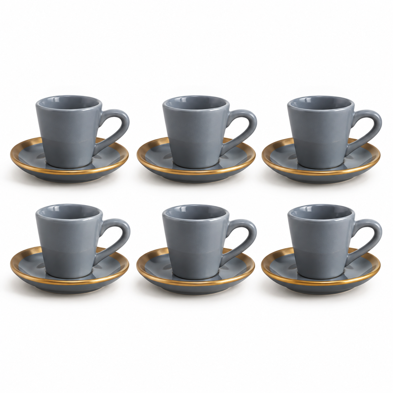 Jogo 6 Xicaras de Café com Pires Azul Filete Amassada 100ml
