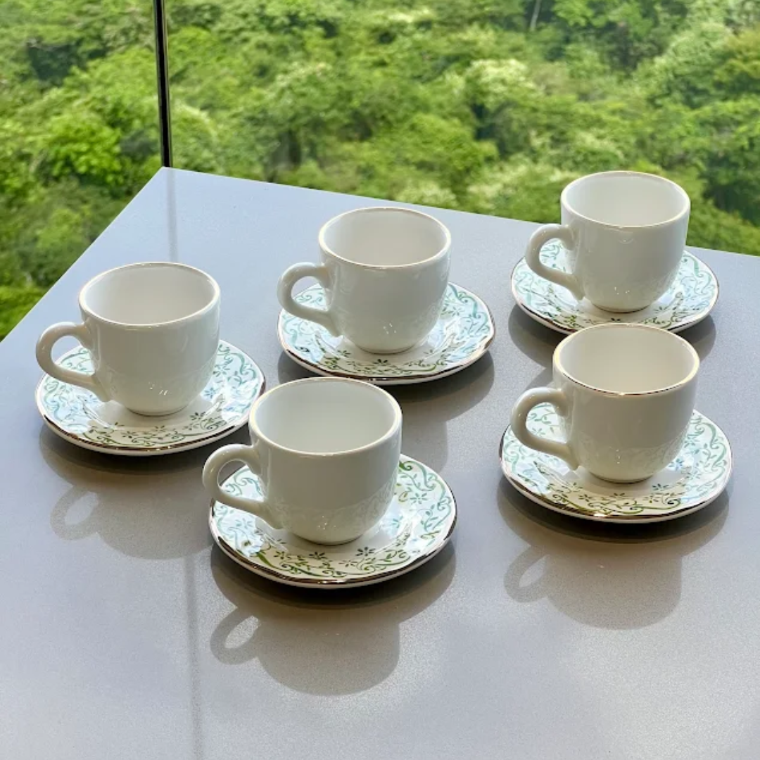 Jogo 6 Xicaras de Café com Pires Verde Arabesco 90ml