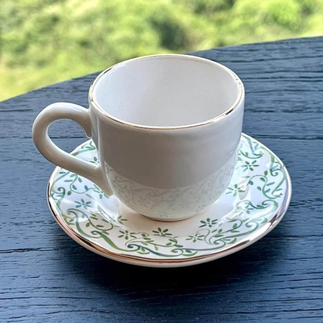 Jogo 6 Xicaras de Café com Pires Verde Arabesco 90ml