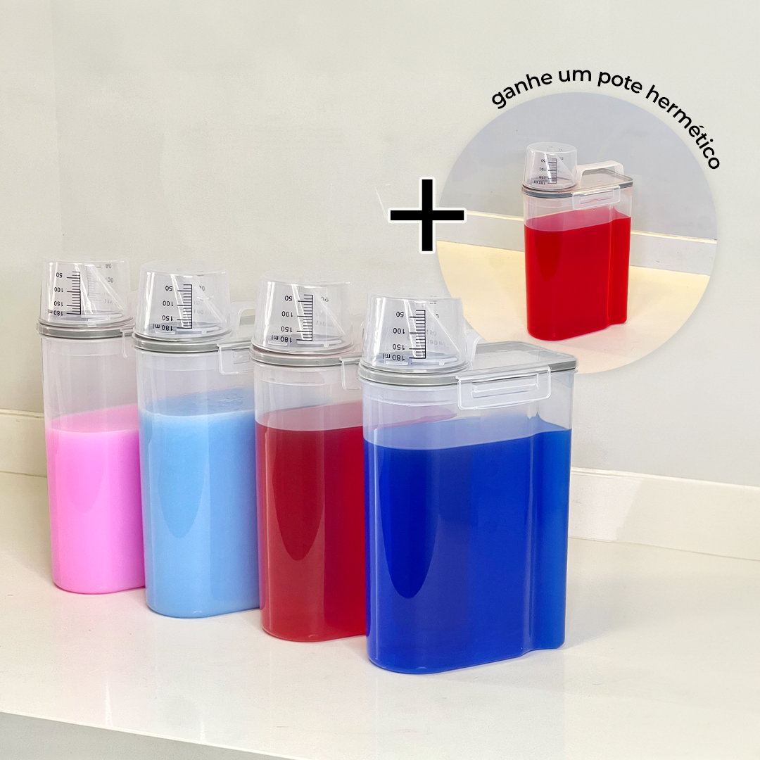 Kit 5 Potes Herméticos com Copo Medidor 2,5 Litros