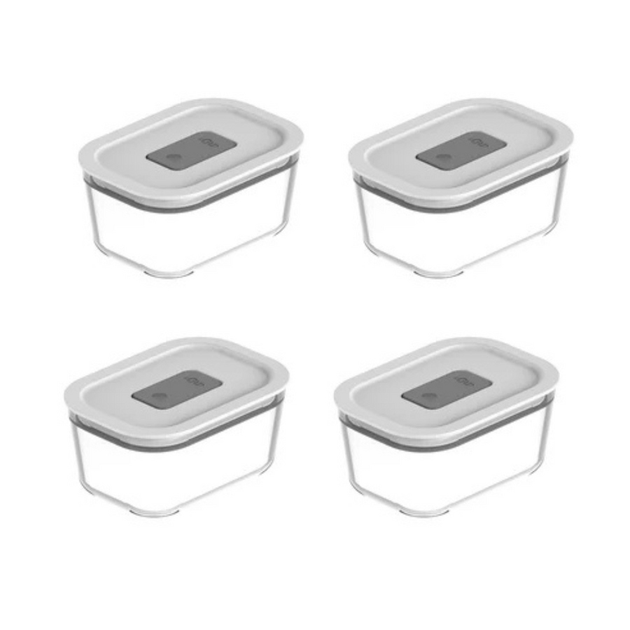 kit quatro potes hermeticos de vidro Fresh Lock com tampa branca fundo branco