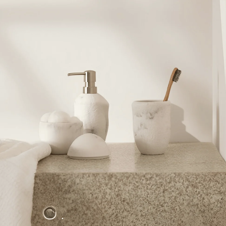 Conjunto completo de acessórios mármore para organização do banheiro