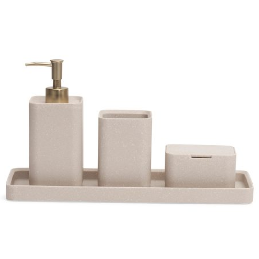 Kit para Banheiro Minimal em Polirresina Bege 4 Peças