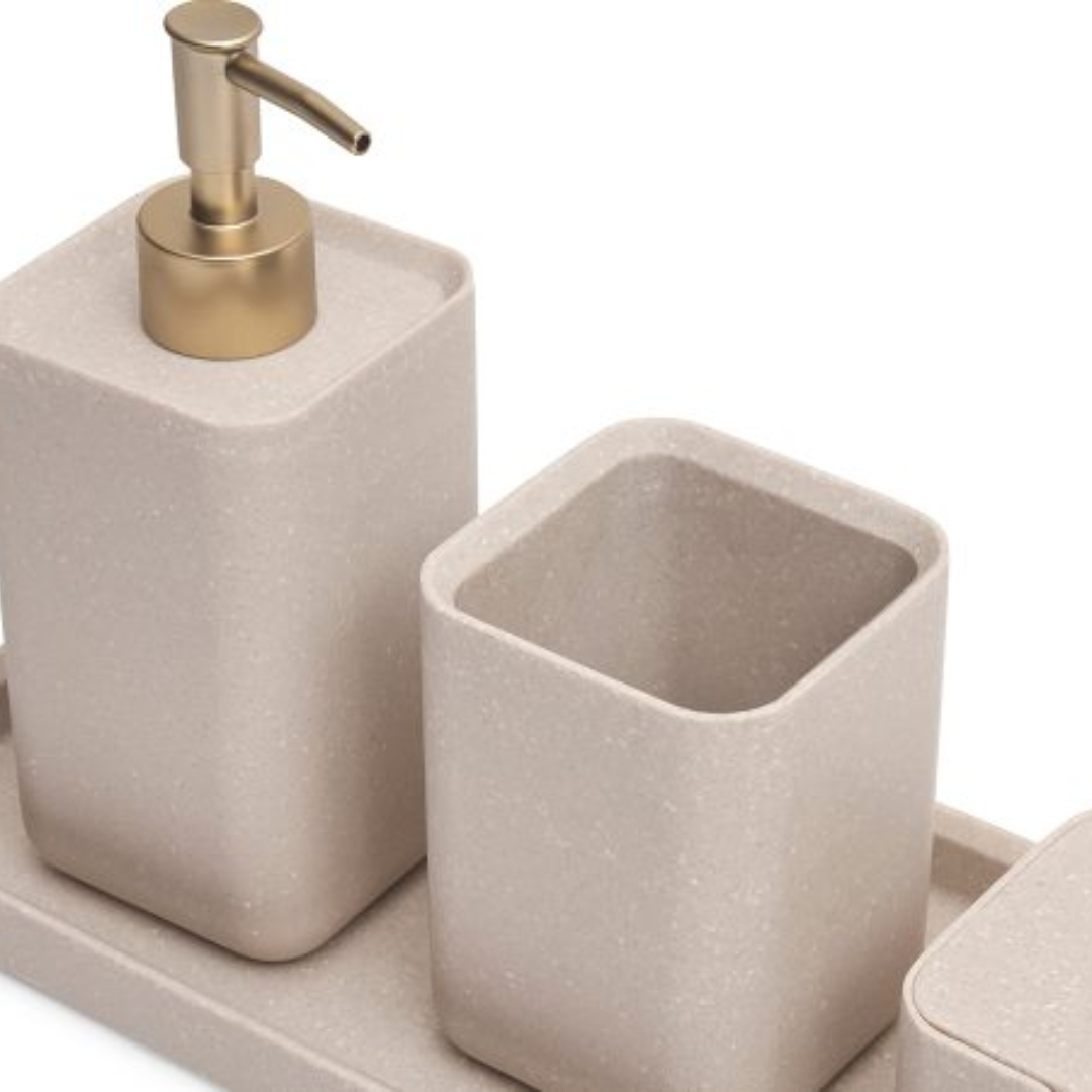 Kit para Banheiro Minimal em Polirresina Bege 4 Peças