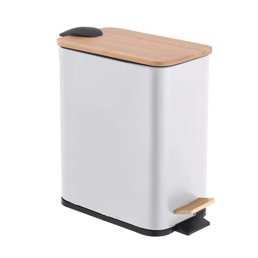Lixeira com Pedal e Tampa de Bambu Practice Branca 5L