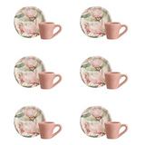 Jogo 6 Xicaras de Café com Pires Magnolia Rose 100ml