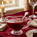 Molheira em mesa posta de festa com vela e taça de vinho