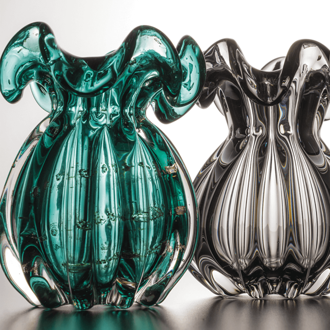 Vaso Murano Trouxinha de Vidro Italy Cinza 13 cm