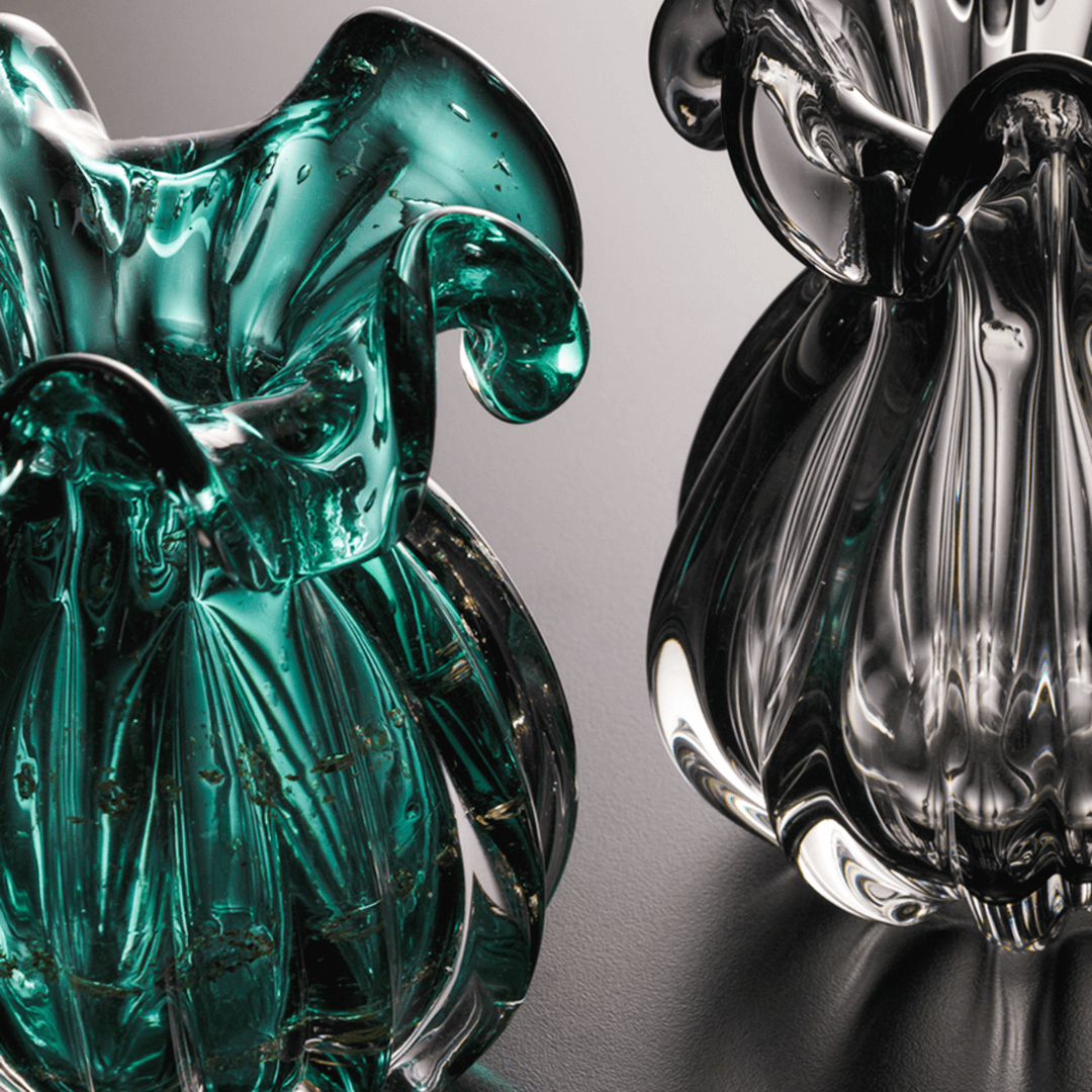 Vaso Murano Trouxinha de Vidro Italy Cinza 13 cm