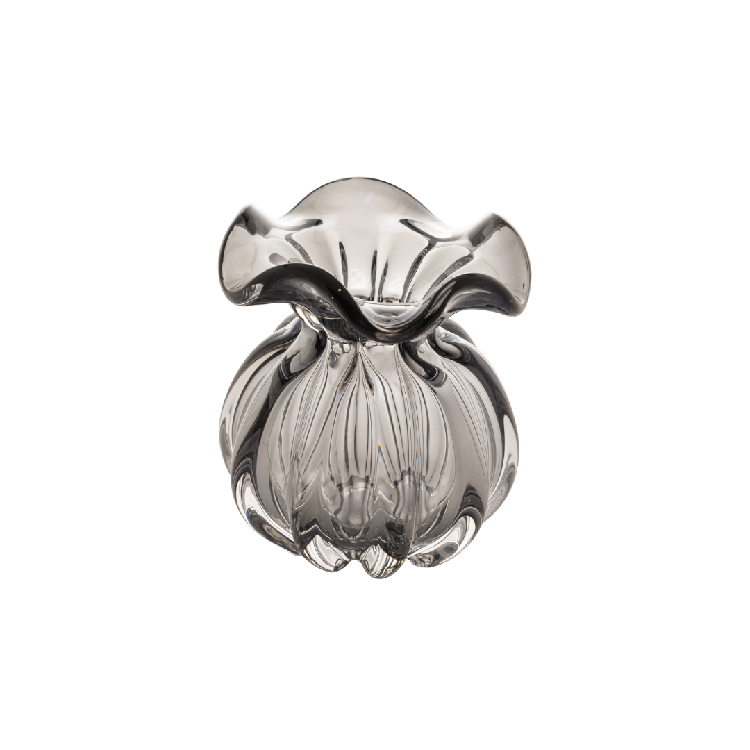 Vaso Murano Trouxinha de Vidro Italy Cinza 13 cm