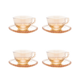 Jogo 4 Xicaras para Chá em Cristal com Pires Pearl Âmbar 180ml