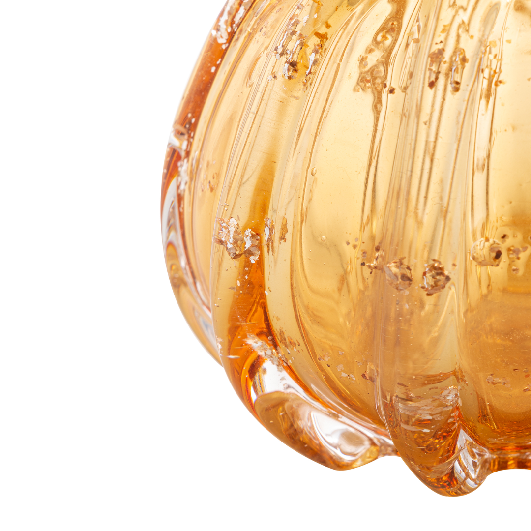 Vaso Murano Trouxinha de Vidro Italy Âmbar e Dourado 13cm
