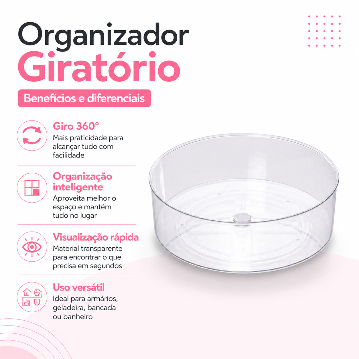 Organizador Giratório 23,5cm x 9cm beneficios