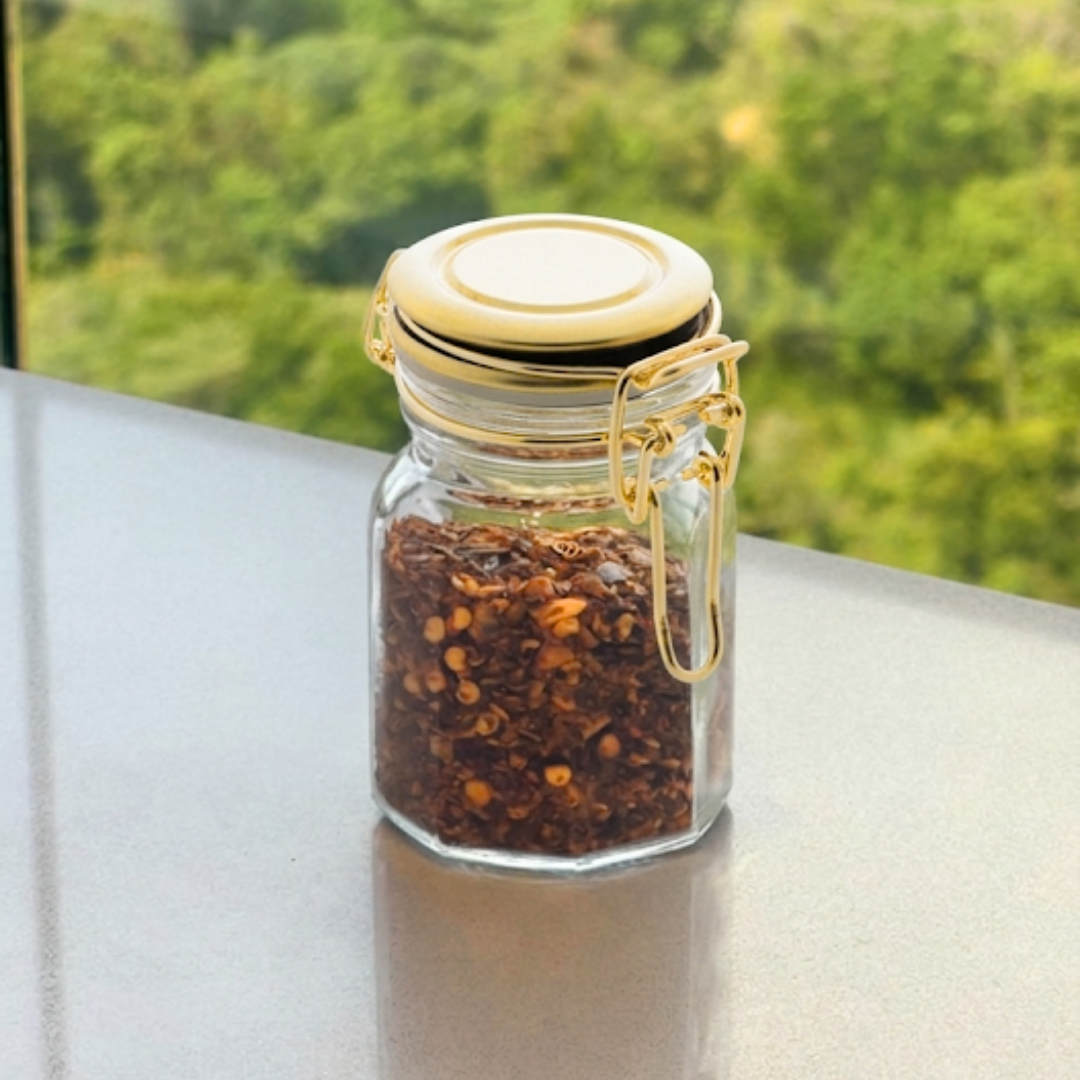 Porta Tempero Hermético de Vidro e Metal Dourado - 8 cm