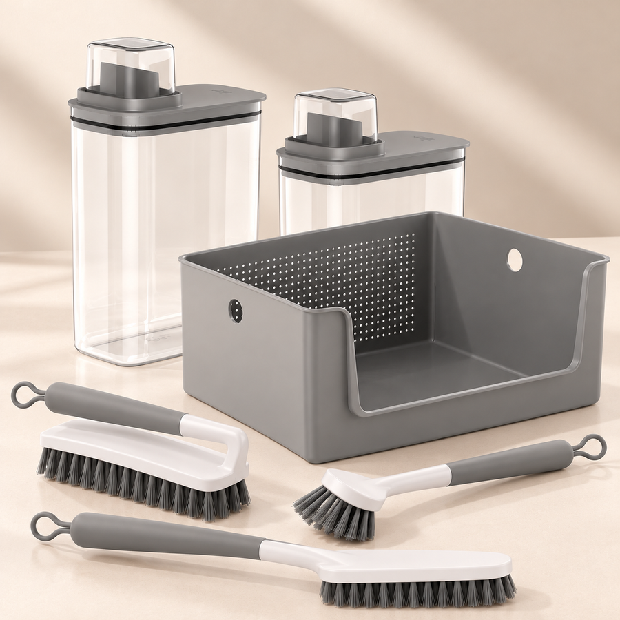 Kit para Lavanderia Flow Cinza 6 Peças