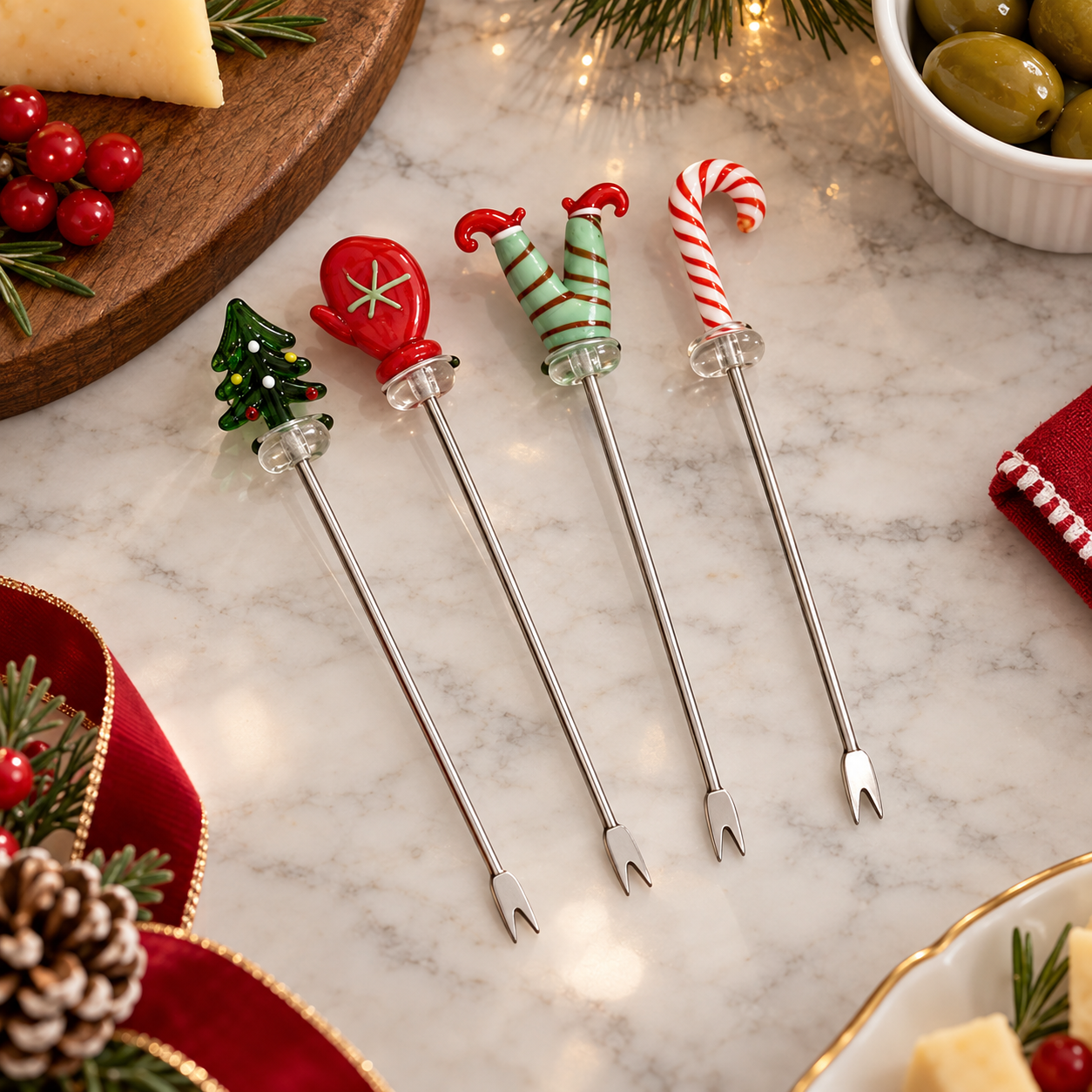 Jogo 4 Garfinhos para Aperitivo Natal Verde