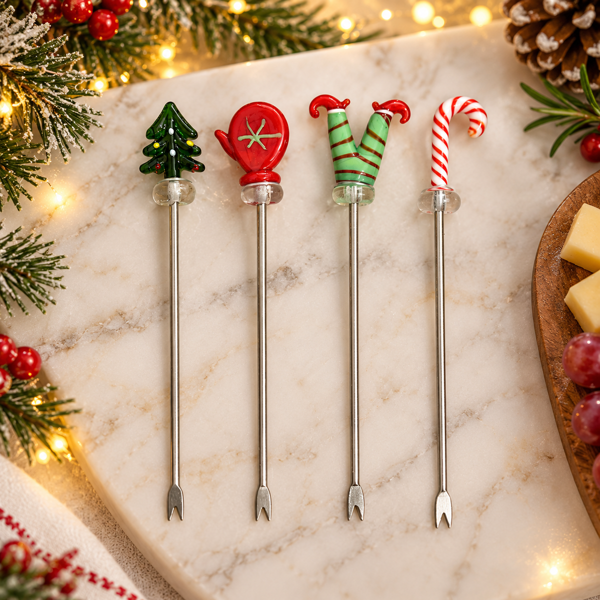 Jogo 4 Garfinhos para Aperitivo Natal Verde