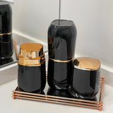 Porta Cotonete E Algodão Linha Conceito Preto Com Dourado Fosco