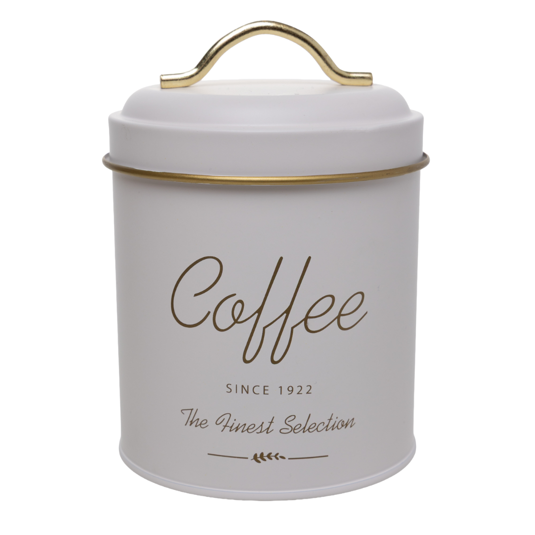 Pote de café 16cm off white com alça em arco dourado e detalhes vintage