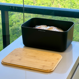 Porta Pão Lume Preto com Tampa de Bambu 9,5L