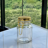 Porta Tempero Hermético de Vidro e Metal Dourado - 8 cm