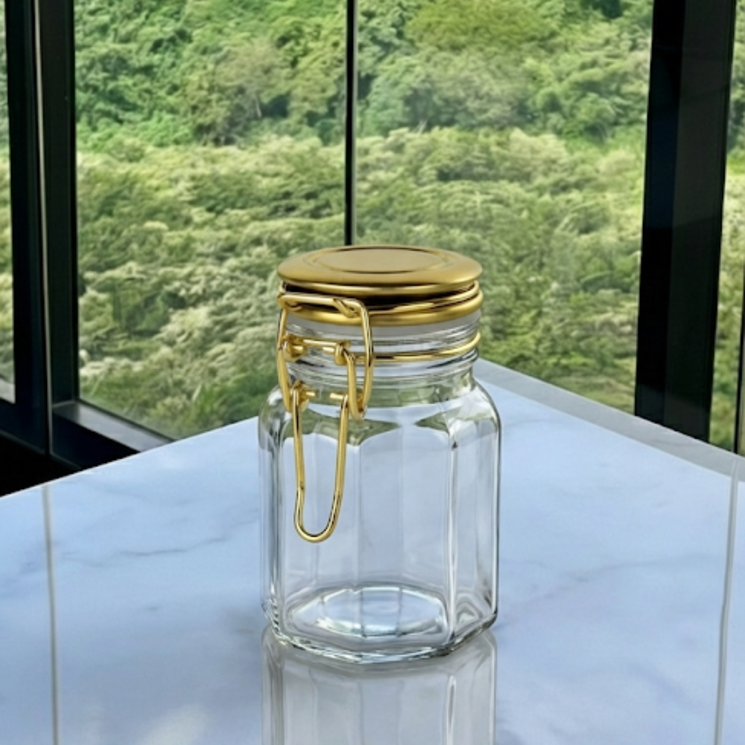 Porta Tempero Hermético de Vidro e Metal Dourado - 8 cm