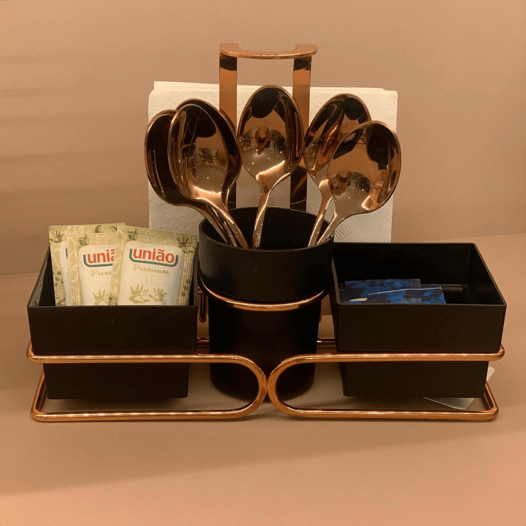 Conjunto para Chá Café 3 em 1 Preto Rose Gold