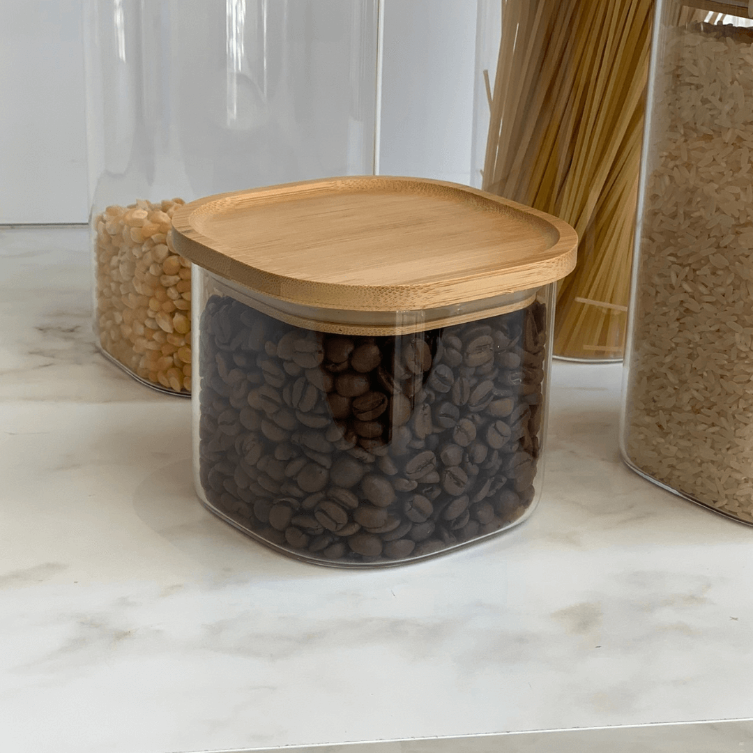 Pote Hermético de Vidro com Tampa Empilhável de Bambu 800ml