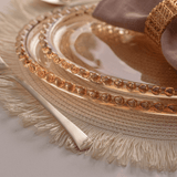 Prato Cristal Coração Pearl Bolinha Âmbar - 25 cm