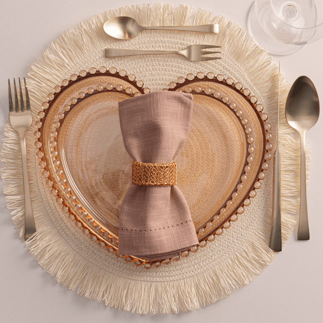 Prato Cristal Coração Pearl Bolinha Âmbar - 25 cm