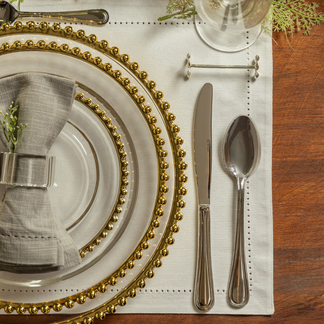 Prato Raso Cristal com Borda Bolinha Dourada Pearl - 28 cm