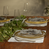 Prato Raso Cristal com Borda Bolinha Dourada Pearl - 28 cm
