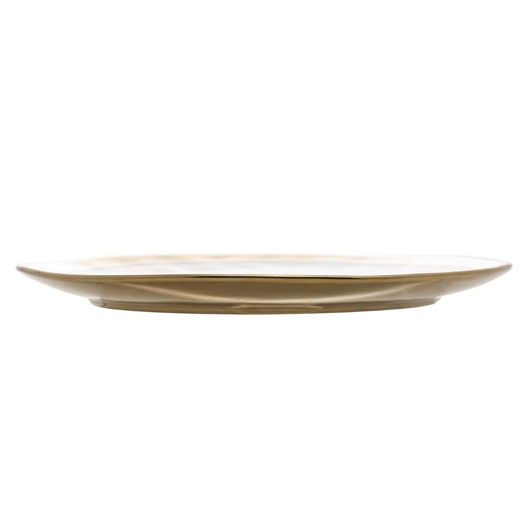 Prato de Sobremesa Dubai Branco e Dourado 21cm