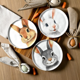 Pratos de Coelhos Pascoa na bancada