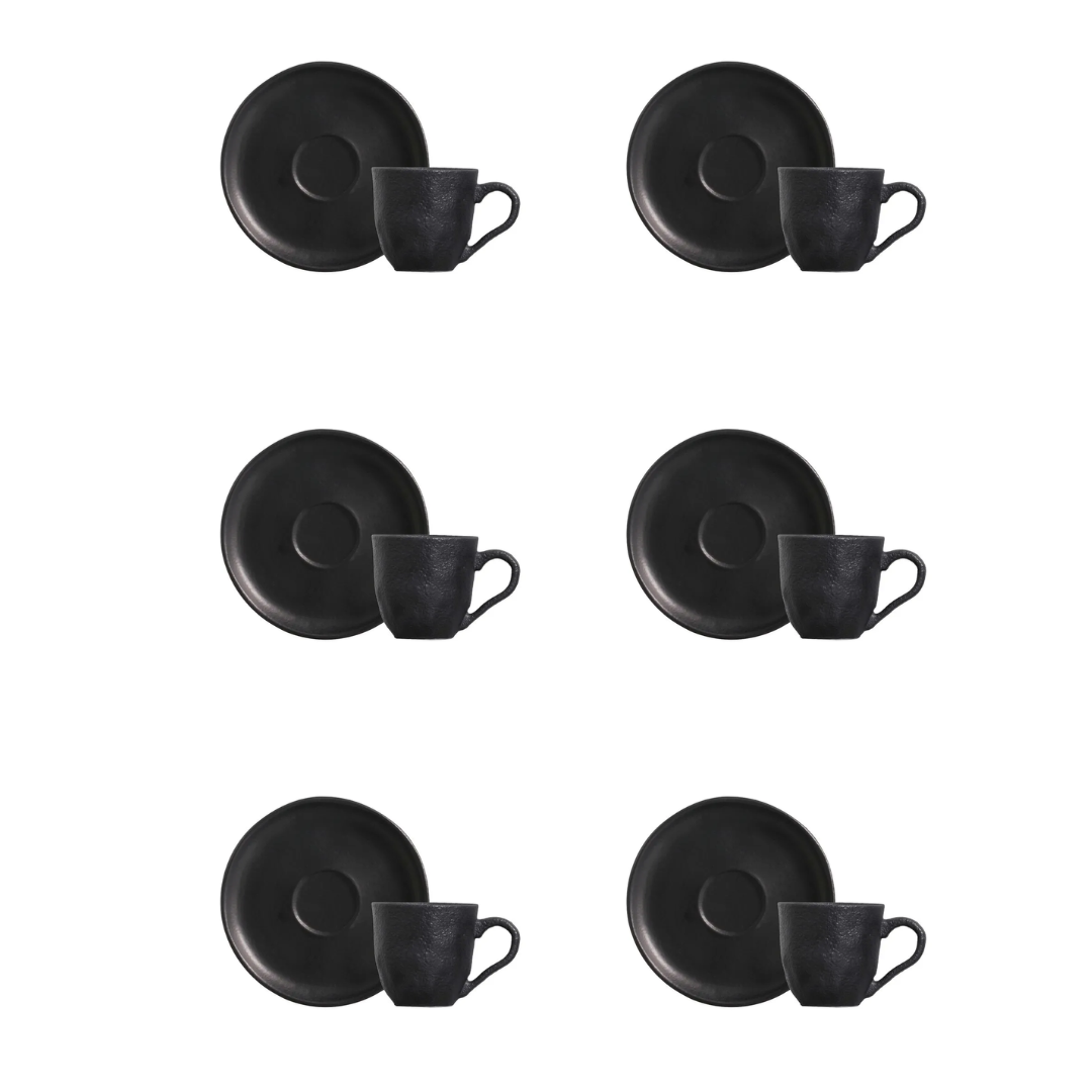 Jogo 6 Xícaras de Café com Pires Bio Preto Matte 120ml