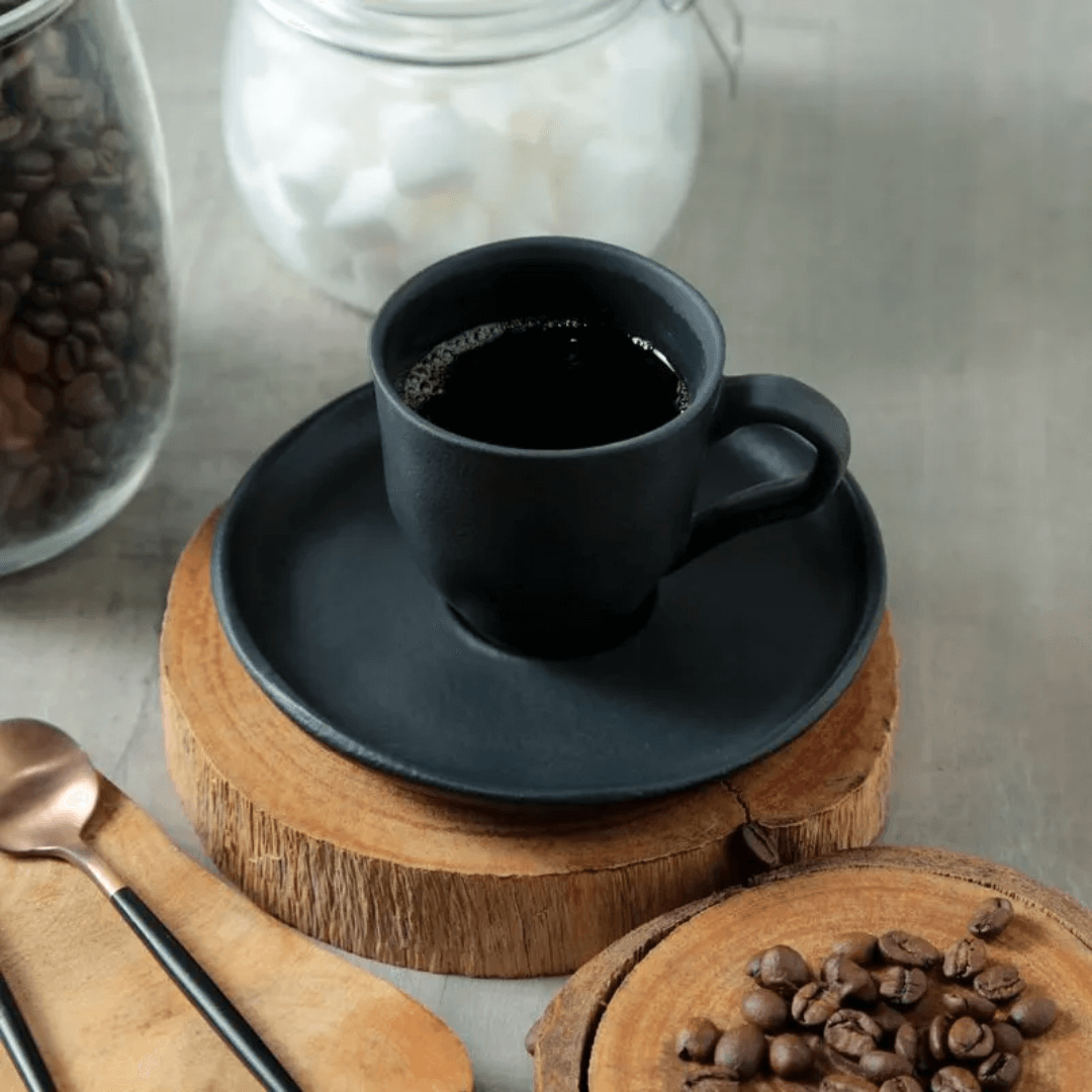Jogo 6 Xícaras de Café com Pires Bio Preto Matte 120ml