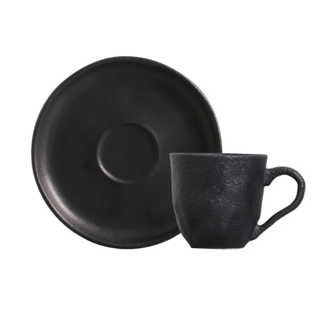 Jogo 6 Xícaras de Café com Pires Bio Preto Matte 120ml