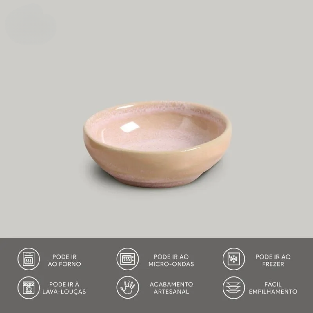 Bowl Ramequim Cerâmica Orgânico Litchi Rosa 9cm