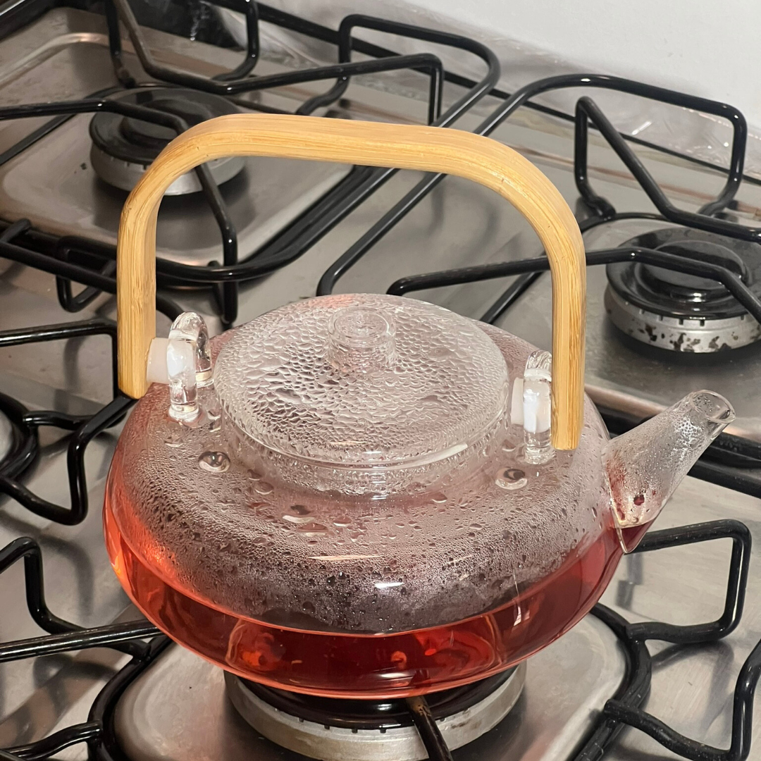 Chaleira de Vidro Borossilicato com Alça de Bambu 800ml