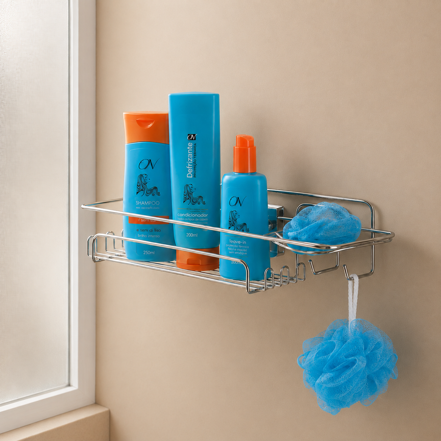 Suporte Porta Shampoo Retangular com Ventosa Cromado