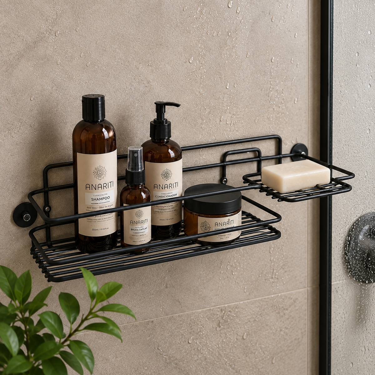 Suporte para Shampoo Com Saboneteira Fixação Parafuso Boa Dica Preto
